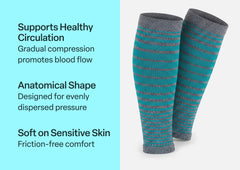 Compression Calf Sleeves Standard 15-20 mmHg - Gray/Teal Stripe